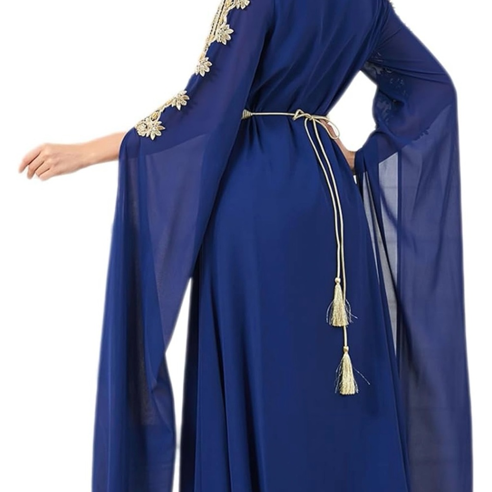 Elegant Blue and Gold Women's Dress - Picture 2 of 14